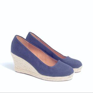 J. Crew Women's Navy Canvas Espadrille Wedge Shoes 7.5